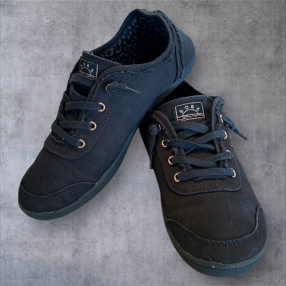 Bobs By Skechers Shoes Womens 8.5 Casual Low Top Sneakers 33492 Black Fabric